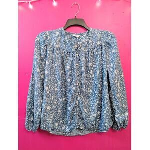 Blue Flowered Cottagecore Peasant Blouse M